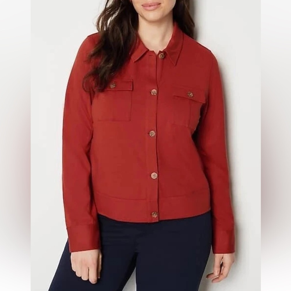 J Jill Wearever Collection Womens Button Up Blazer Jacket Autumn Burnt Orange 1X